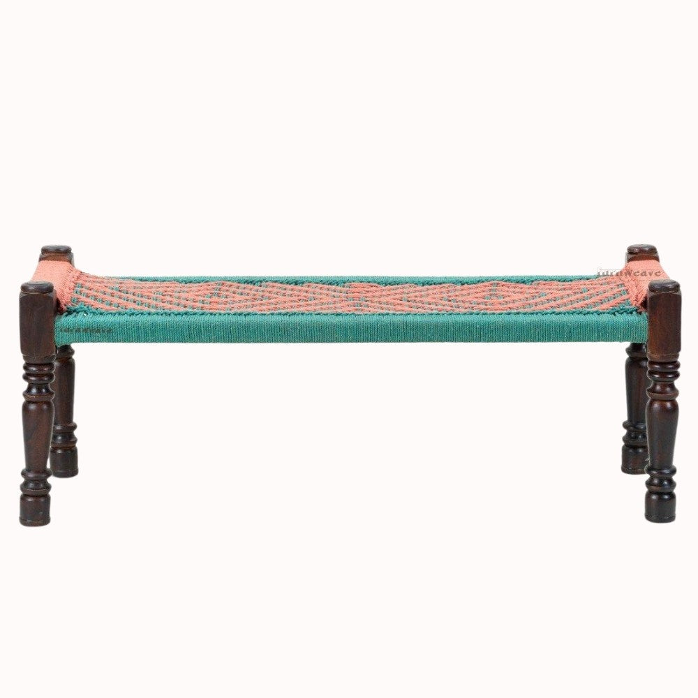 Wooden Patio Balcony Bench in Sheesham Wood (Green and Orange)