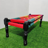 Srima Wooden Handwoven Backrest Bench (Colorful)