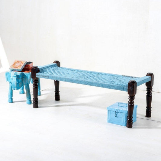 Wooden Patio Balcony Bench in Sheesham Wood (Blue)