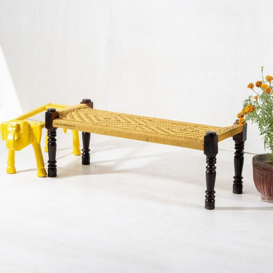 Wooden Patio Balcony Bench in Sheesham Wood (Yellow)