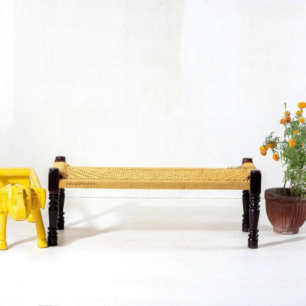 Wooden Patio Balcony Bench in Sheesham Wood (Yellow)