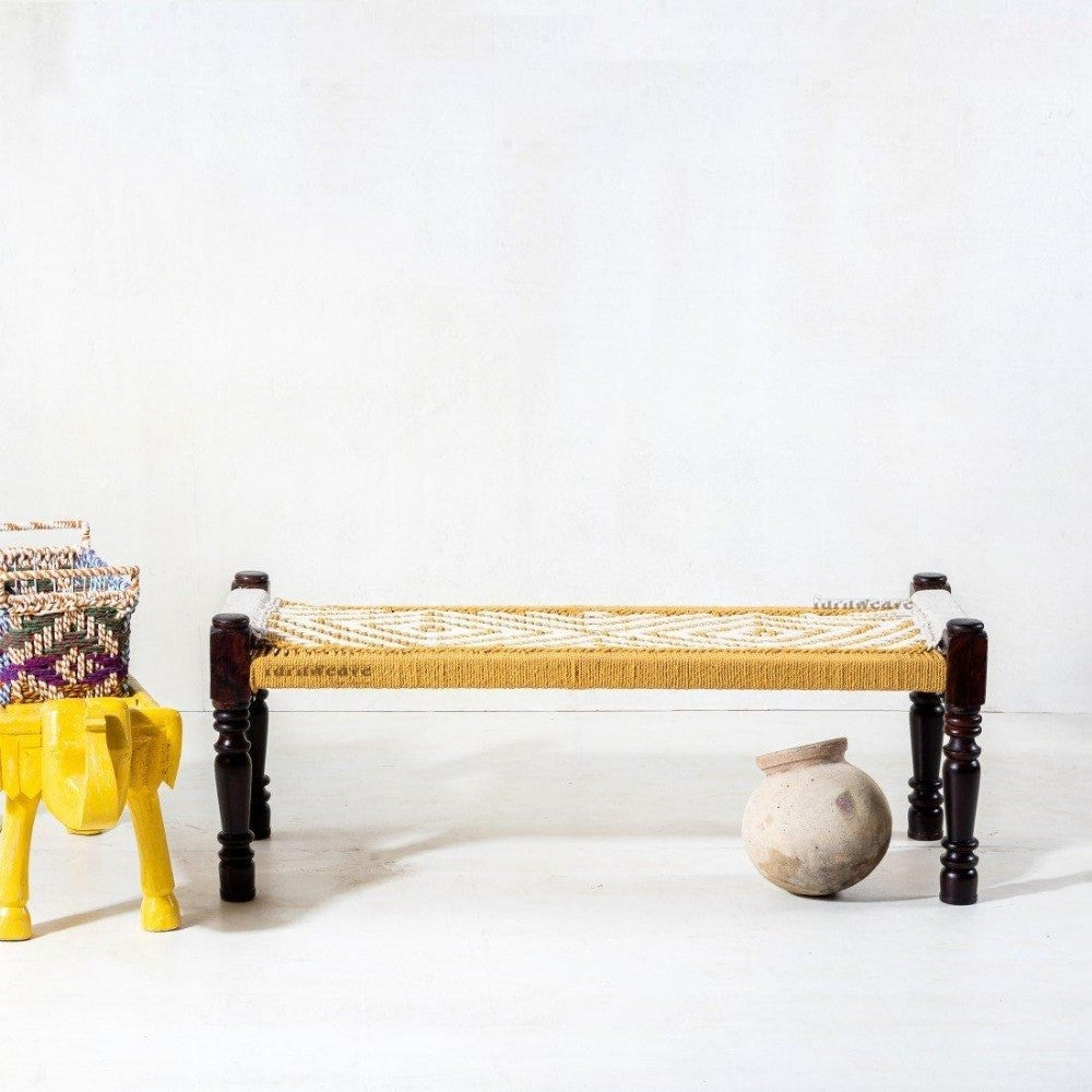 Wooden Patio Balcony Bench in Sheesham Wood (Yellow and White)