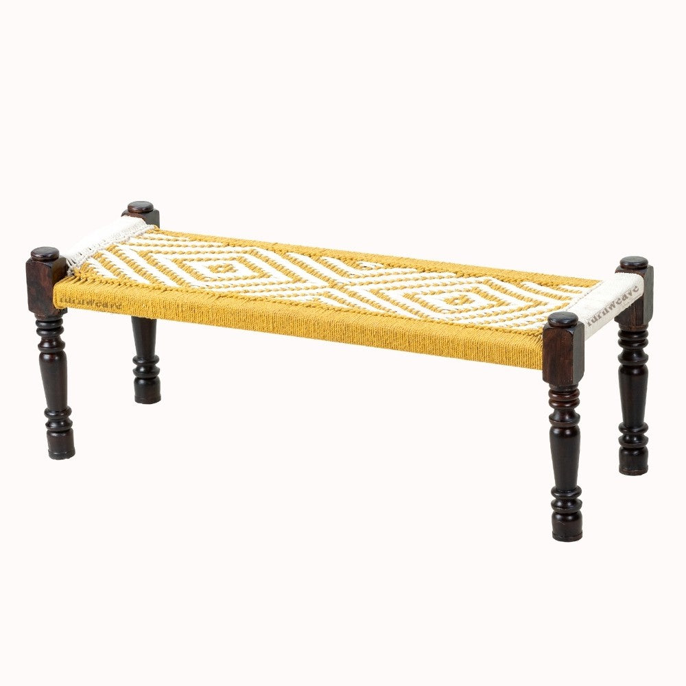 Wooden Patio Balcony Bench in Sheesham Wood (Yellow and White)