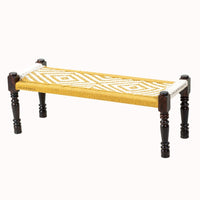 Wooden Patio Balcony Bench in Sheesham Wood (Yellow and White)