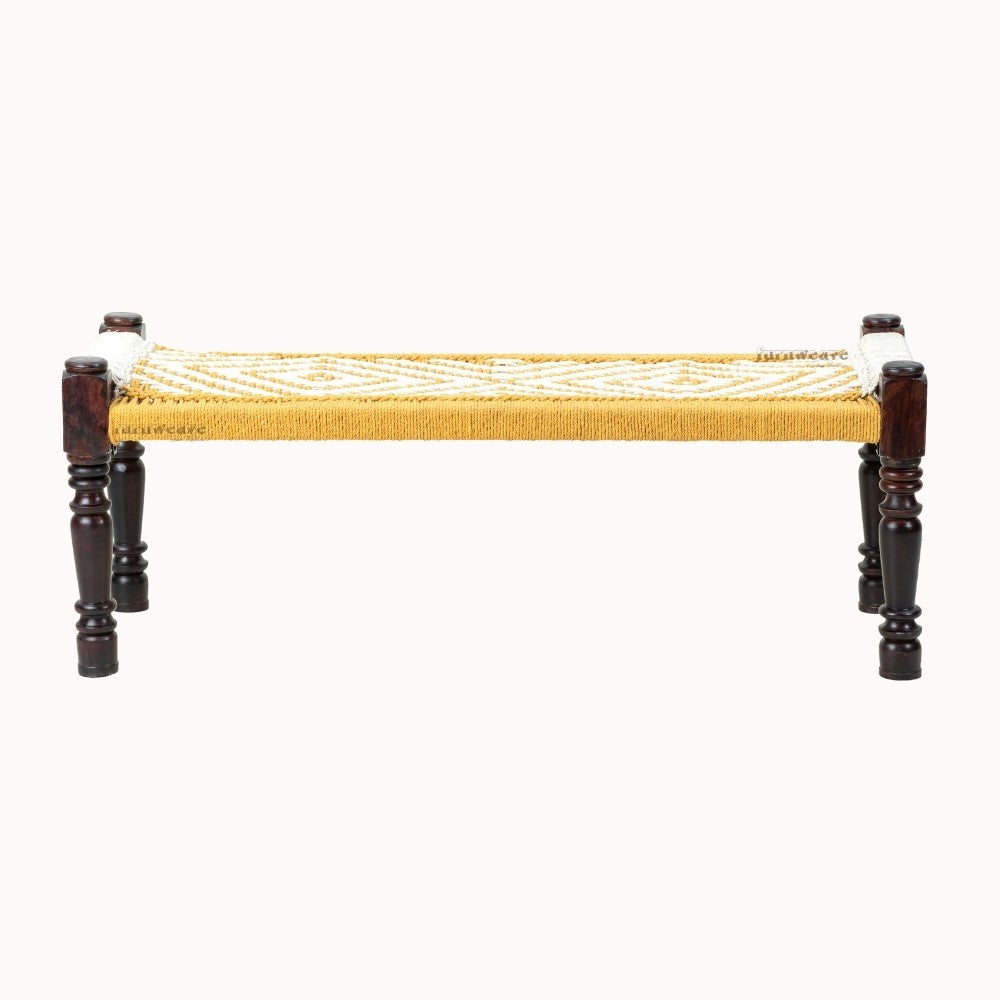 Wooden Patio Balcony Bench in Sheesham Wood (Yellow and White)