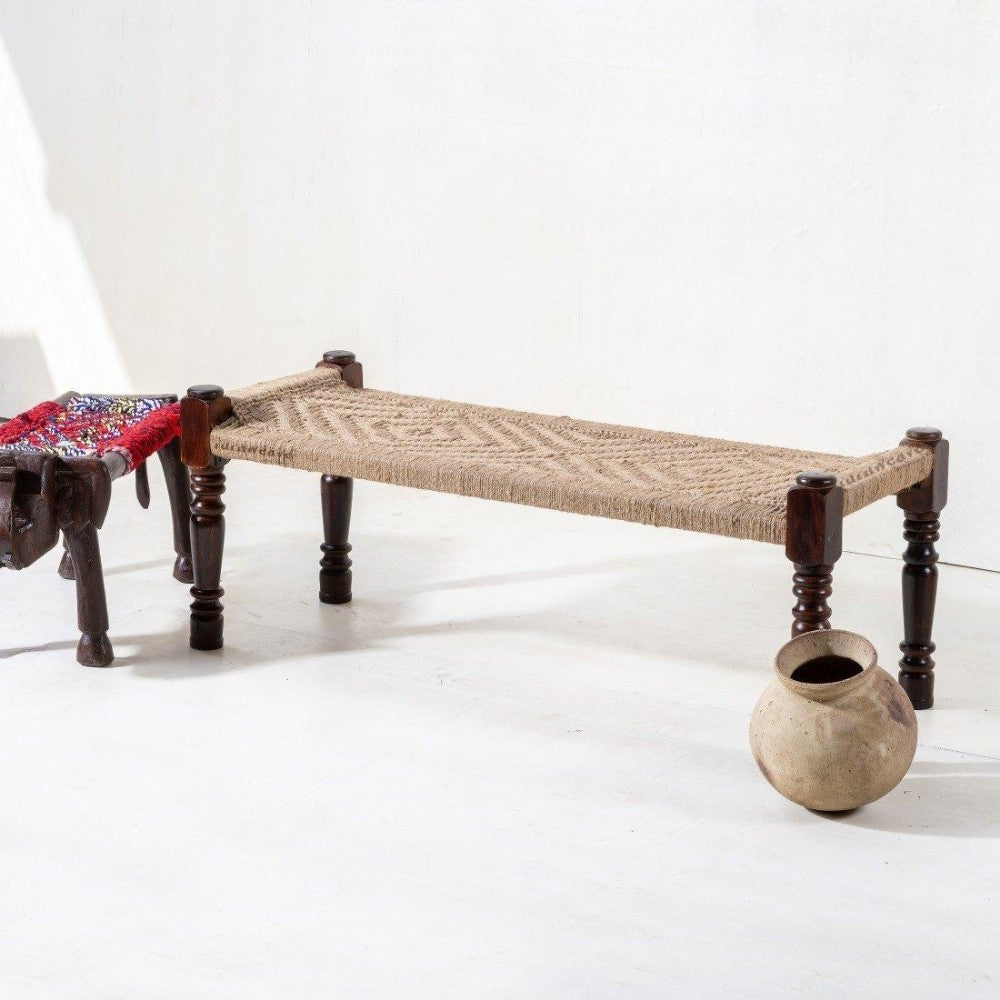 Wooden Patio Balcony Bench in Sheesham Wood (Jute)