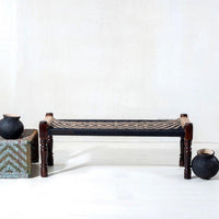 Wooden Patio Balcony Bench in Sheesham Wood (Black and Jute)