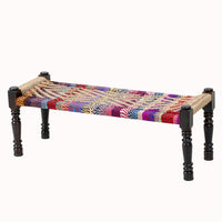 Wooden Patio Balcony Bench in Sheesham Wood (Jute and Multicolor)