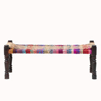 Wooden Patio Balcony Bench in Sheesham Wood (Jute and Multicolor)