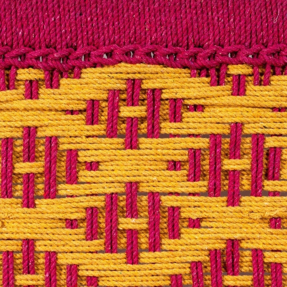 Srima Wooden Handwoven Backrest Bench (Pink and Yellow)