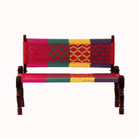 Srima Wooden Handwoven Backrest Bench (Colorful 3)