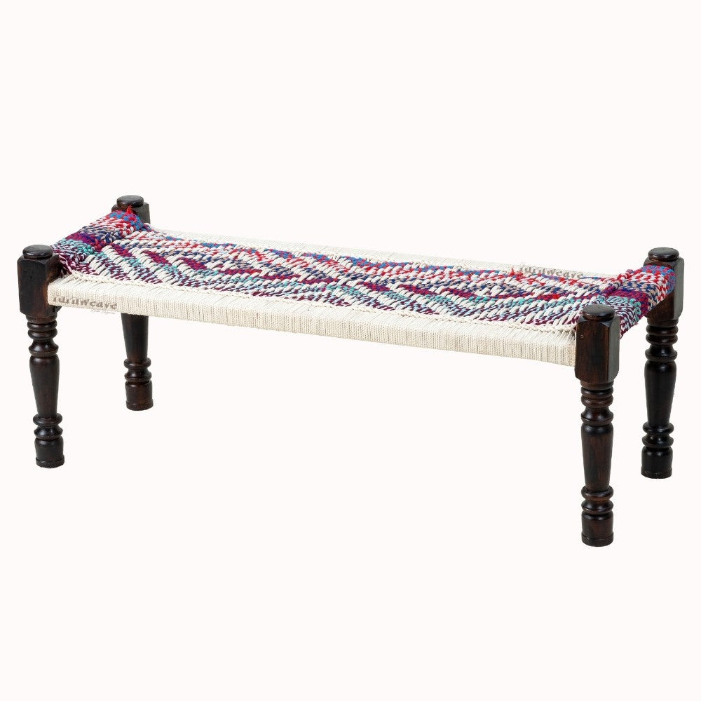 Wooden Patio Balcony Bench in Sheesham Wood (White and Multicolor)