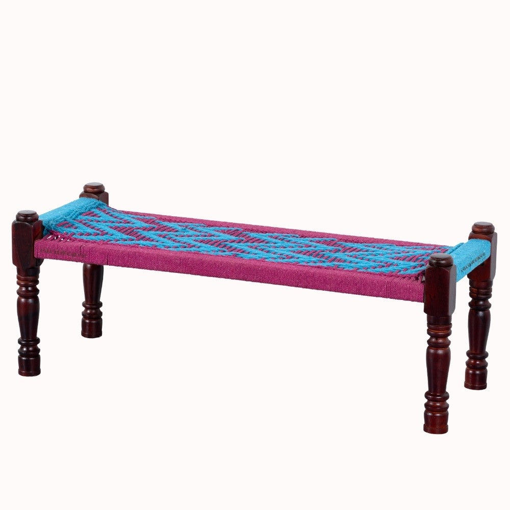 Wooden Patio Balcony Bench in Sheesham Wood (Pink and Light Blue)