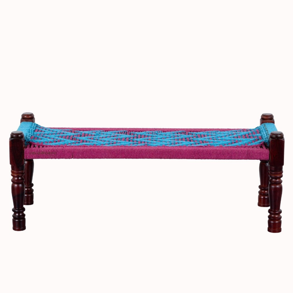 Wooden Patio Balcony Bench in Sheesham Wood (Pink and Light Blue)