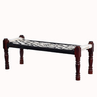 Wooden Patio Balcony Bench in Sheesham Wood (Black and White)