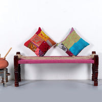 Wooden Patio Balcony Bench in Sheesham Wood (Jute and Pink)