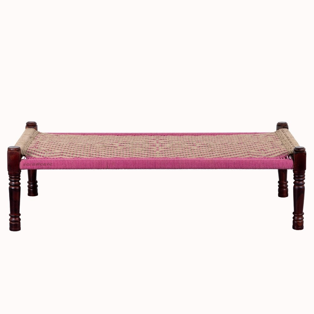 Rajasthani Wooden Khatiya Khaat (Jute and Pink)