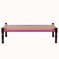 Rajasthani Wooden Khatiya Khaat (Jute and Pink)