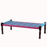 Rajasthani Wooden Khatiya Khaat (Pink and Light Blue)