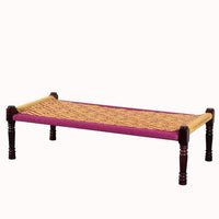 Rajasthani Wooden Khatiya Khaat (Yellow and Pink)