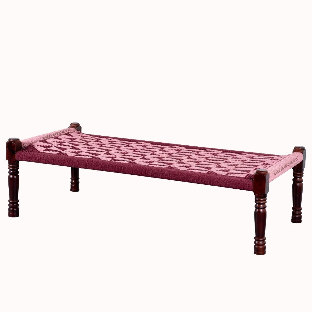 Rajasthani Wooden Khatiya Khaat (Red and Light Pink)