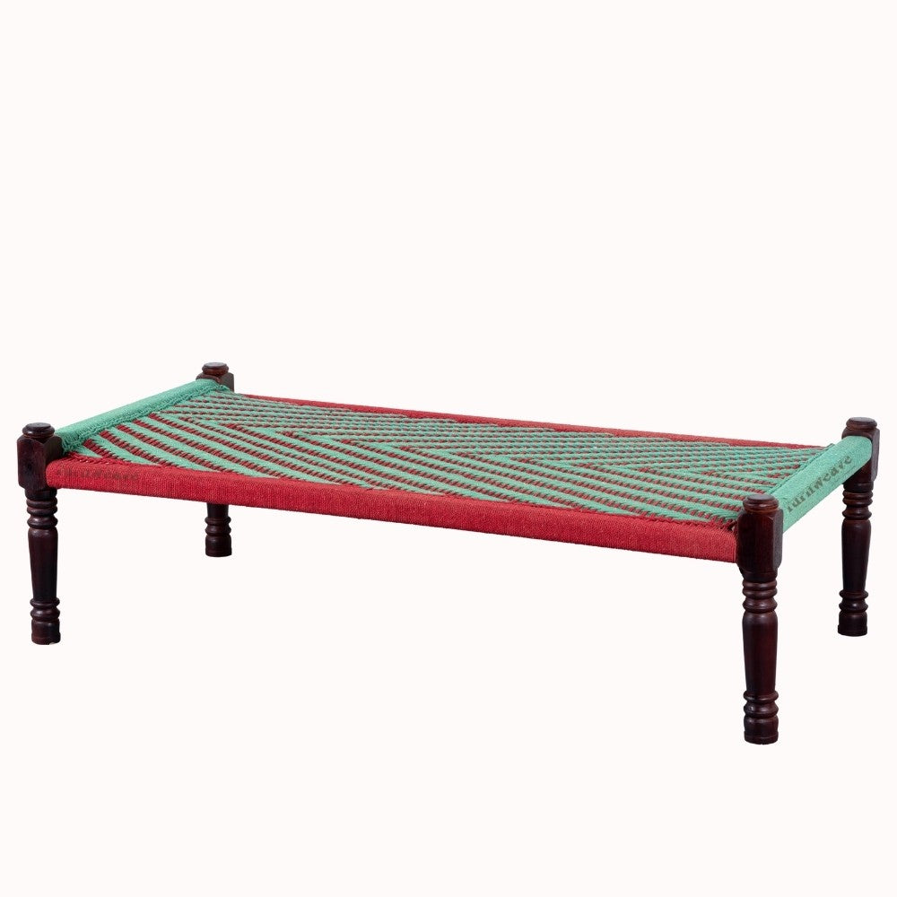 Rajasthani Wooden Khatiya Khaat (Green and Red)