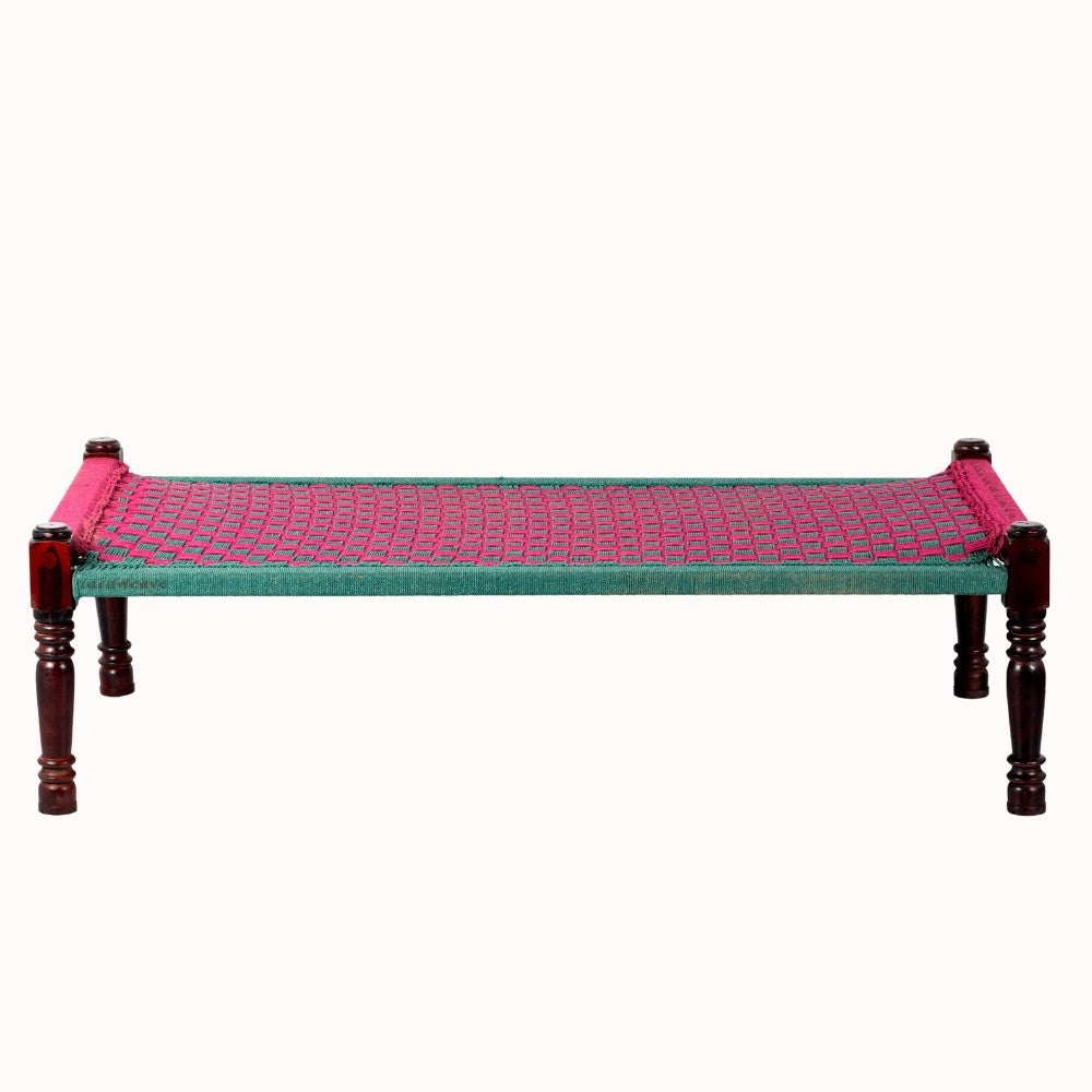 Rajasthani Wooden Khatiya Khaat (Pink Green)