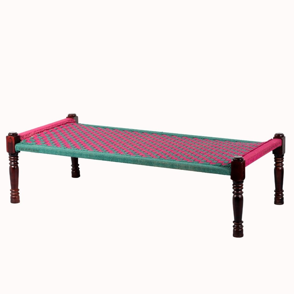 Rajasthani Wooden Khatiya Khaat (Pink Green)