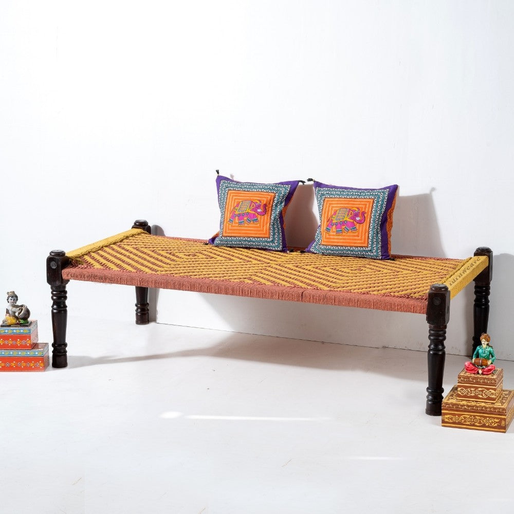 Rajasthani Wooden Khatiya Khaat (Orange Yellow)