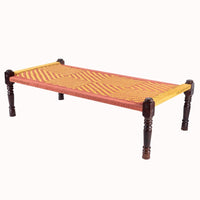 Rajasthani Wooden Khatiya Khaat (Orange Yellow)