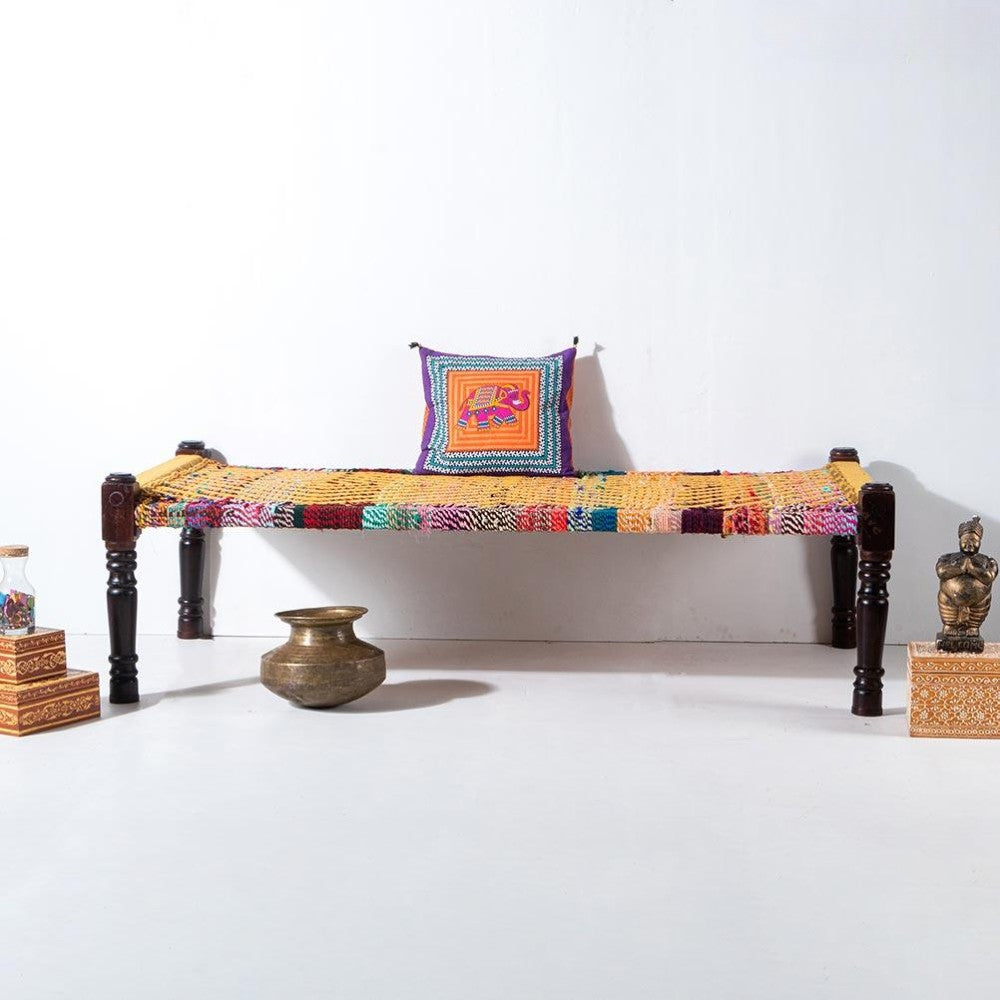 Rajasthani Wooden Khatiya Khaat (Yellow and Multicolor)