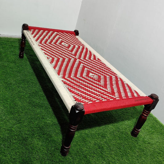 Rajasthani Wooden Khatiya Khaat (Red White)