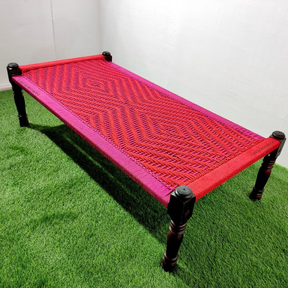 Rajasthani Wooden Khatiya Khaat (Red Pink)