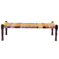 Rajasthani Wooden Khatiya Khaat with Two Stools (Multi and Yellow)