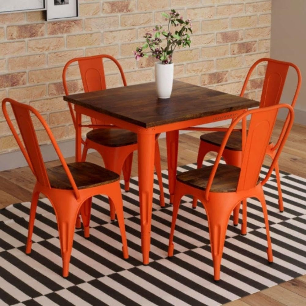 Liva Metal Powder Coated Chair and Table (Orange)