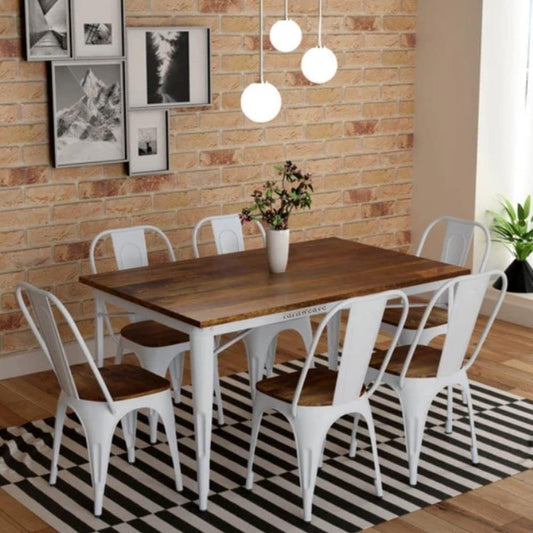 Liva Metal Powder Coated Chair and Table 6 Seater (White)