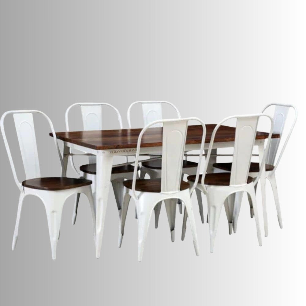 Liva Metal Powder Coated Chair and Table 6 Seater (White)