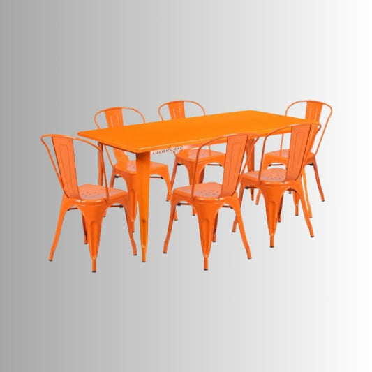 Rovel Metal Chair and Table Set 6 Seater (Orange)