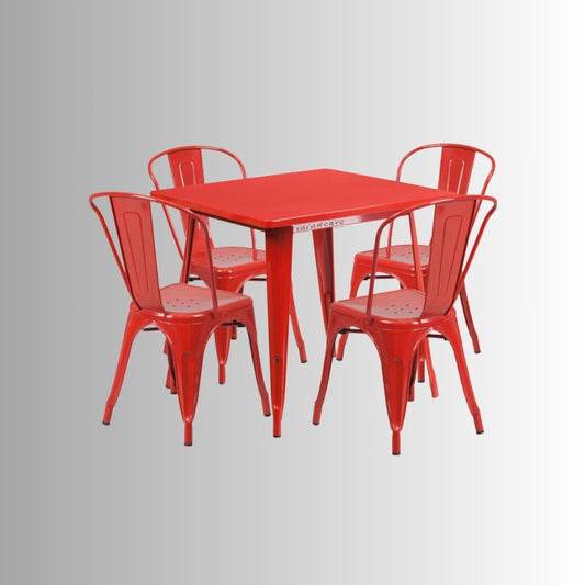 Rovel Metal Chair and Table Set 4 Seater (Red)