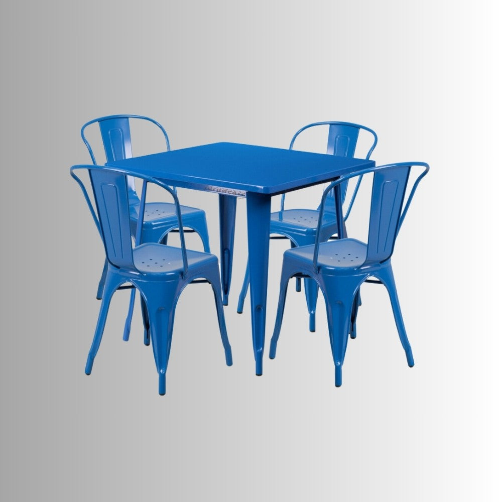 Rovel Metal Chair and Table Set 4 Seater (Blue)