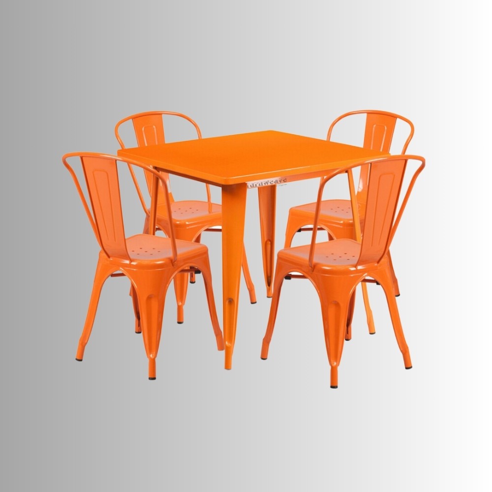 Rovel Metal Chair and Table Set 4 Seater (Orange)