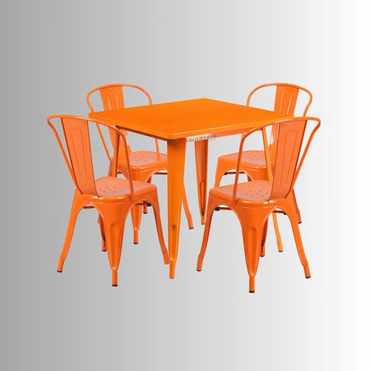 Rovel Metal Chair and Table Set 4 Seater (Orange)