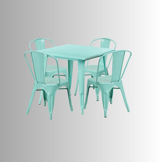 Rovel Metal Chair and Table Set 4 Seater (Teal)