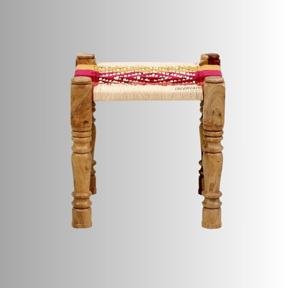 Uva Wooden Woven Seating Stools Pidha in Natural Finish (Colorful) Set of Two