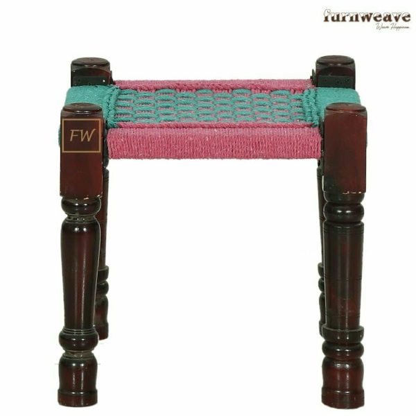Furnweave Handwoven Set of Two Stools Green and Pink by Furnweave