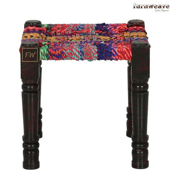 Saree & Jute Rope Bench & Set of Two Stools - Furnweave
