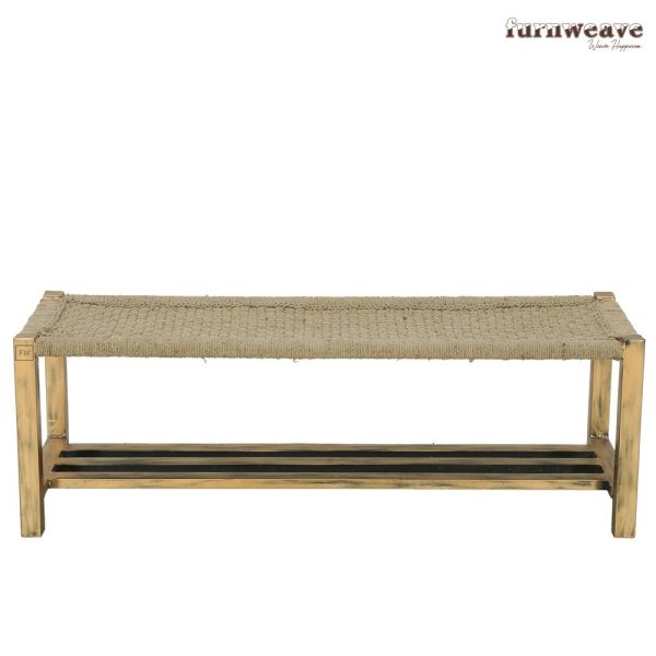 Classic Jute Bench in Iron Stand | Gold Finish by Furnweave