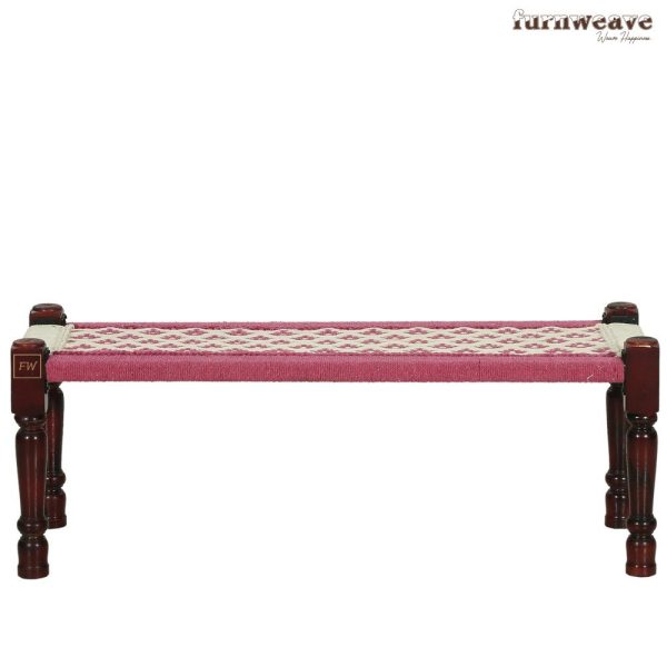 Furnweave Handwoven Wooden Bench Pink and White by Furnweave