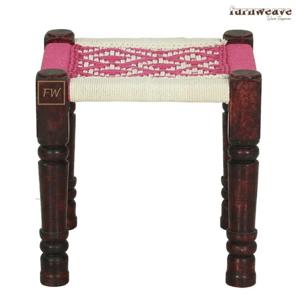 Furnweave Handwoven Set of Two Stools White and Pink by Furnweave