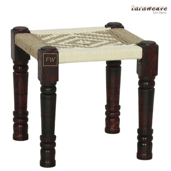 Furnweave Handwoven Set of Two Stools Beige & White by Furnweave
